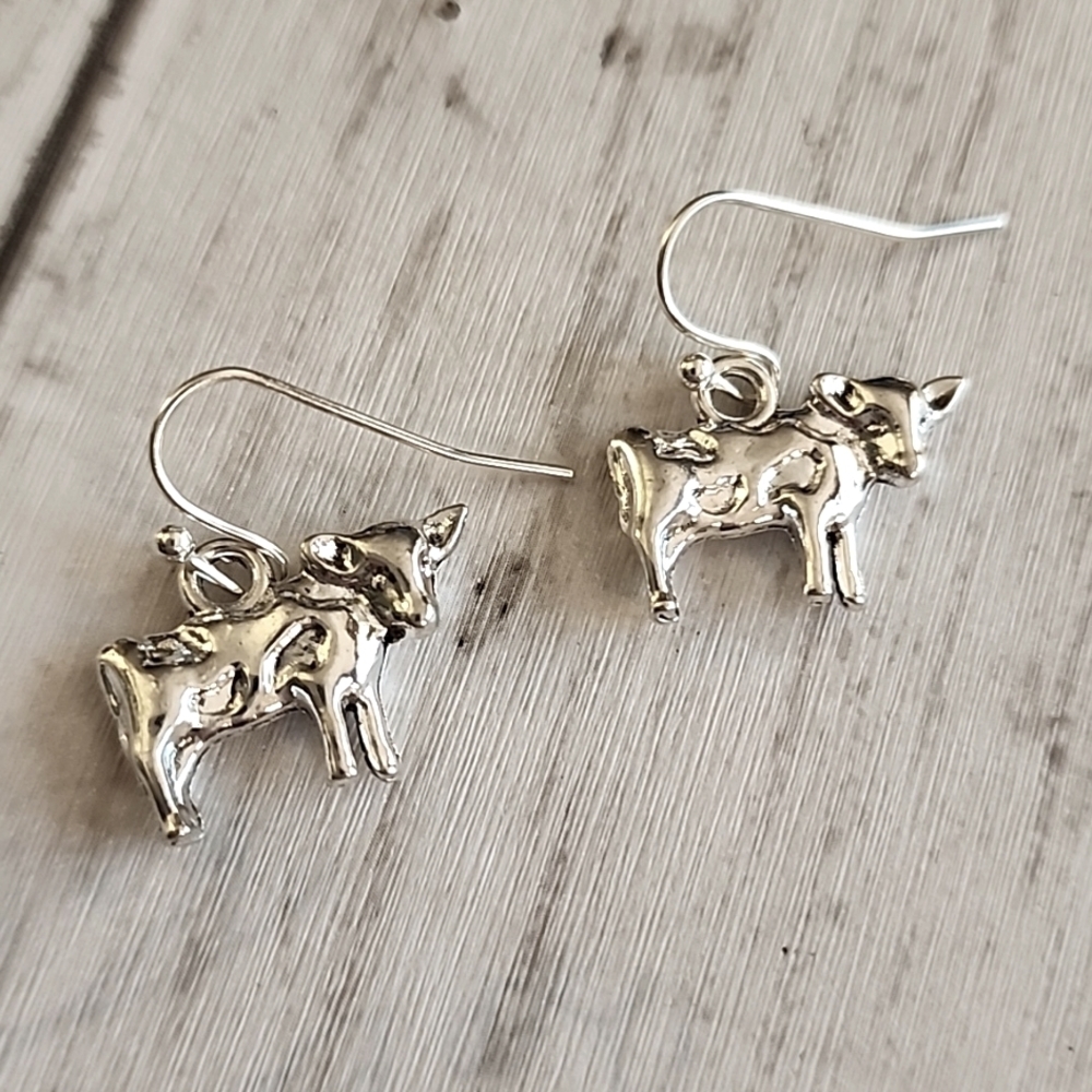 COW EARRINGS Tibeten Charms 925 French Hooks